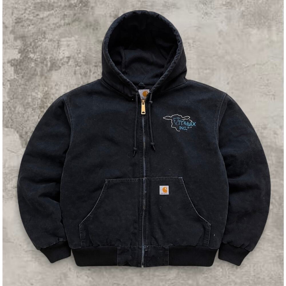 Black Carhartt J131 Blk Jacket USA Union Duck Canvas Mesh Lined L Utility Quilt